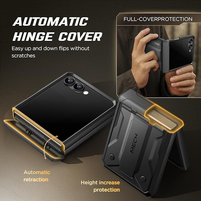 TONGATE for Z Flip 7 Case with Privacy Screen Protector, [Stand & Belt-Clip] [Hinge Protection] [Anti-Slip], Full-Body Military Grade Protective Phone Case for Samsung Galaxy Z Flip 7 5g 2025, Black