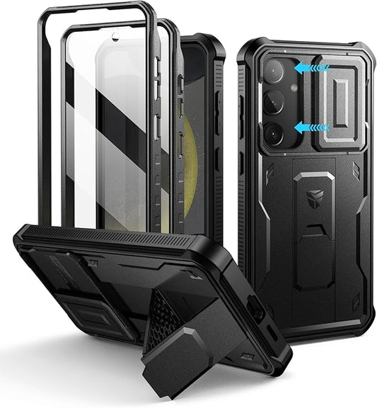 Dexnor for Samsung Galaxy S24 Plus Case with Built-in Slide Camera Cover & Screen Protector & Kickstand, Shockproof Rugged Case Full-Body Bumper Protective Cover for Galaxy S24 Plus (2024),Black