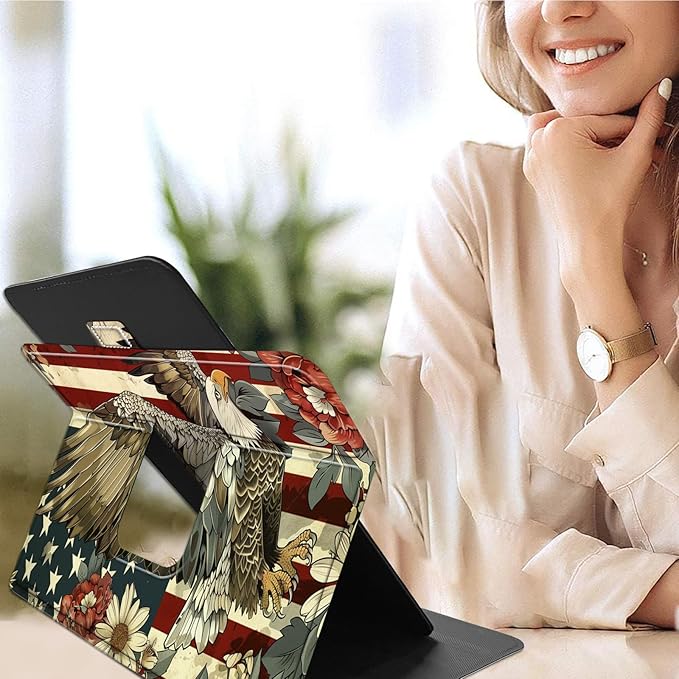 for Lenovo Tab M9 Case,9 inch Tablet Cover, Magnetic Closure Travel Portable Protective Case with 360 Degree Rotating Stand for Lenovo Tab M9 TB-310FU 2023-Flag Flying Eagle