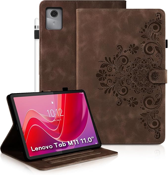Mantala Funda para for Lenovo Tab M11 2024 11 Inch, Soft Touch Faux Leather with Card Slots and Kickstand, Water-Proof Precise Cutouts Tablet Case Compatible with Lenovo Tab M11 / Tab K11 Brown