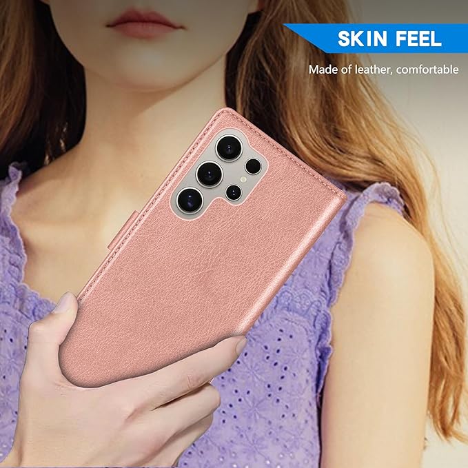 ZZXX for Samsung Galaxy S25 Ultra Wallet Case with [RFID Blocking] Card Slot Kickstand Magnetic Closure Leather Flip Fold Protective Phone Case for Galaxy S25 Ultra 5G Case Wallet(Rose Gold-6.8 inch)