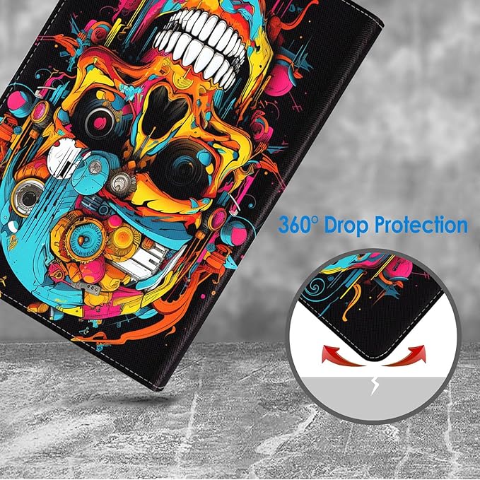Case for Samsung Galaxy Tab A 10.1 2019 (SM-T510/T515/T517), Slim Lightweight PU Leather Stand Cover with Auto Wake/Sleep for Galaxy Tab A 10.1 Inch, Colorful Skull