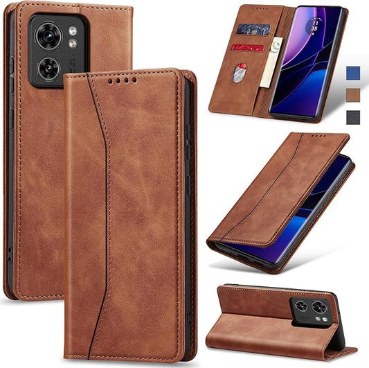 Jasonyu Flip Wallet Case for Motorola Edge (2023),Leather Magnetic Folio Cover with Card Holder,Kickstand - TPU Shockproof Durable Protective Phone Case,Brown