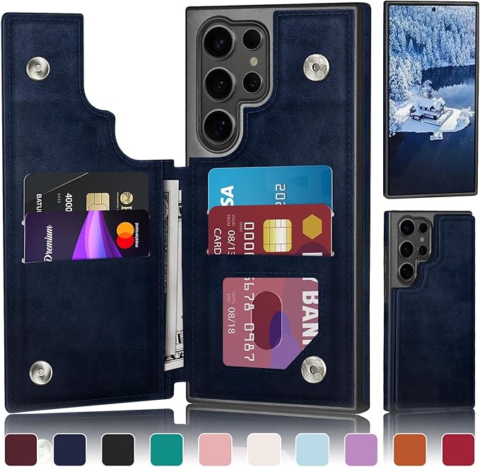 DJDUCK Designed for Samsung Galaxy S25 Ultra Case Wallet with Card Holder, [Magnetic Clasp Cover] [RFID Blocking Leather Protection] Shockproof Women Men Cases for Samsung S25 Ultra Dark Blue