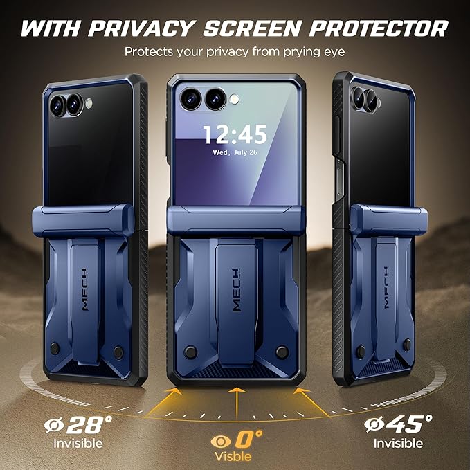 TONGATE for Z Flip 7 Case with Privacy Screen Protector, [Stand & Belt-Clip] [Hinge Protection] [Anti-Slip], Full-Body Military Grade Protective Phone Case for Samsung Galaxy Z Flip 7 5g 2025, Blue