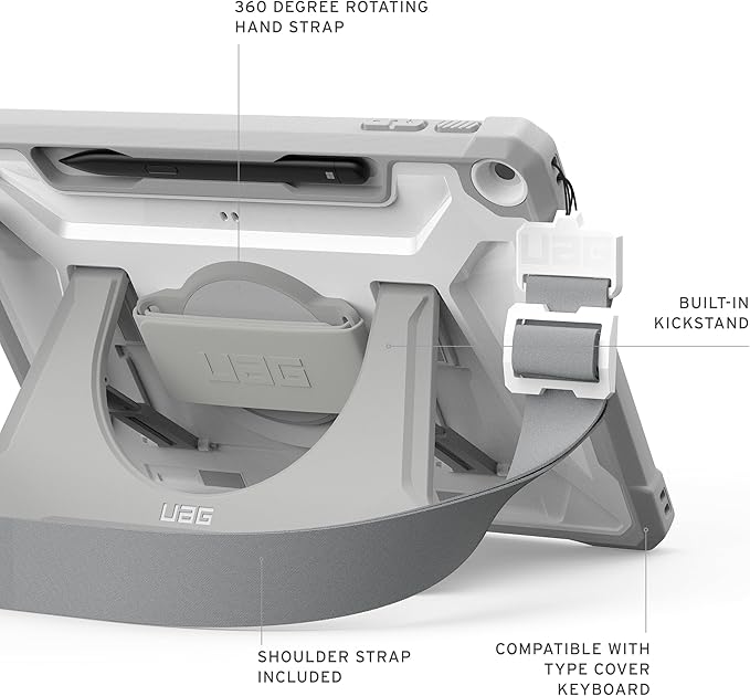 URBAN ARMOR GEAR UAG Designed for Microsoft Surface Pro 1st Edition 12" Case - Rugged Protective Cover with Multi-Angle Kickstand Pen Holder Hand Strap & Shoulder Strap, Plasma Healthcare White/Grey