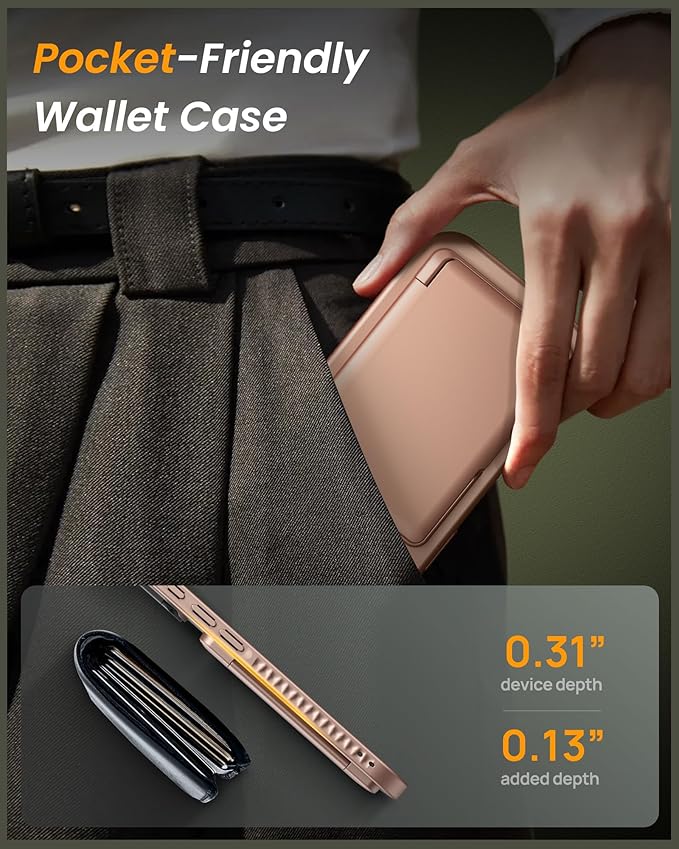 for iPhone 17 Case with Card Holder & Stand & Camera Cover, Military Grade Drop Protection Hard Rugged Multifunctional Wallet Kickstand Protective Phone Case for iPhone 17, Rose Gold