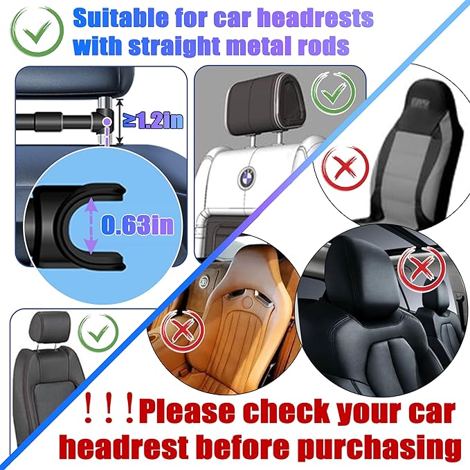 Car Tablet Holder for Backseat, for ipad Headrest Mount, Car Mount for Back Seat with 360°Rotating, [3 in 1 Extension Arm] 5.3-10.6", Fit Larger Tablet (If Short Side ≤10.6") - Black
