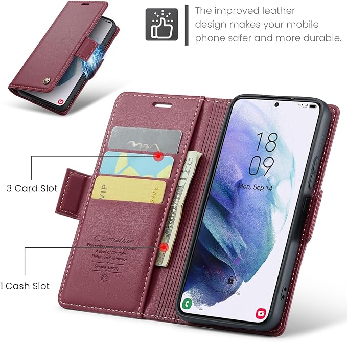 Case for Samsung Galaxy S21 Wallet Case, RFID Blocking PU Leather Flip Folio Cover Card Holder Kickstand Shockproof Phone Case Compatible with Samsung Galaxy S21, Red
