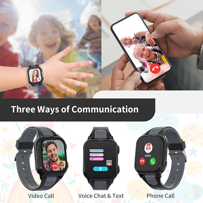 4G Kids Smart Watch Boys with GPS Tracker Video & Voice Calling Text, GPS Watch for Kids Age 5-12, SOS Call Chat Camera Pedometer Alarm Calculator Games Boys Gifts(Black)