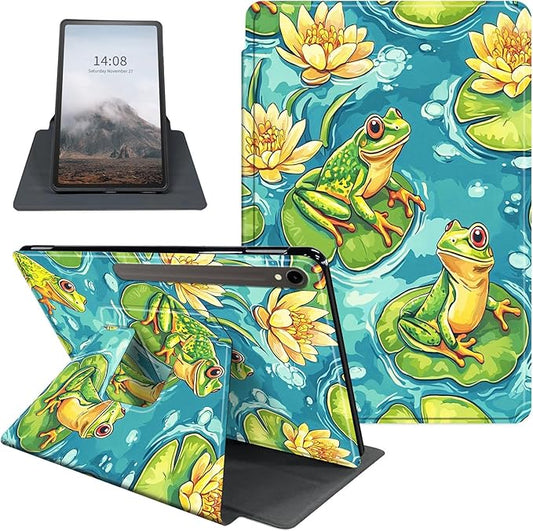 Case for Samsung Galaxy Tab S10 FE / S9 FE 5G 10.9 inch & Tab S9 11 inch, PU Leather 360° Rotating Stand Cover, Auto Sleep/Wake, Folio Smart Protective Cover, Colorful Frogs