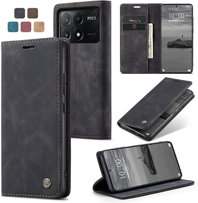 for Xiaomi Poco X6 Pro 5G Case, Flip Wallet Leather Case with Card Holder Magnetic Closure Shockproof Kickstand Protective Phone Cases Cover for Xiaomi Poco X6 Pro 5G,Black