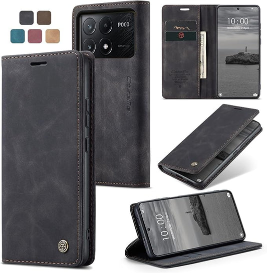 for Xiaomi Poco X6 Pro 5G Case, Flip Wallet Leather Case with Card Holder Magnetic Closure Shockproof Kickstand Protective Phone Cases Cover for Xiaomi Poco X6 Pro 5G,Black