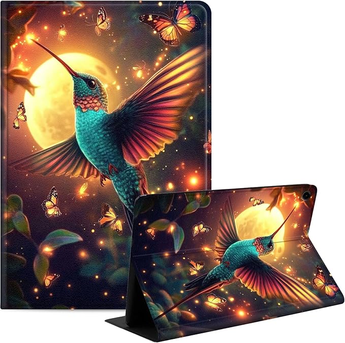 Case for Samsung Galaxy Tab A9 8.7-Inch 2023, Slim PU Leather Stand Cover with Auto Wake/Sleep, Multi-Angle Viewing & Shockproof, Colorful Hummingbird