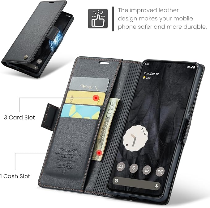 for Google Pixel 8 Pro Case, Premium PU Leather Wallet Case Flip Cover with [RFID Blocking][Card Holder][Stand Function] Shockproof Protective for Google 8 Pro, Black