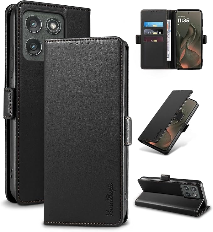 Wallet Flip Case for Motorola Edge (2025) - [RFID Blocking] Luxury PU Leather Card Holder Magnetic Phone Cover with Kickstand,Shockproof Protective Case,Black