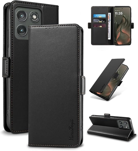 Wallet Flip Case for Motorola Edge (2025) - [RFID Blocking] Luxury PU Leather Card Holder Magnetic Phone Cover with Kickstand,Shockproof Protective Case,Black