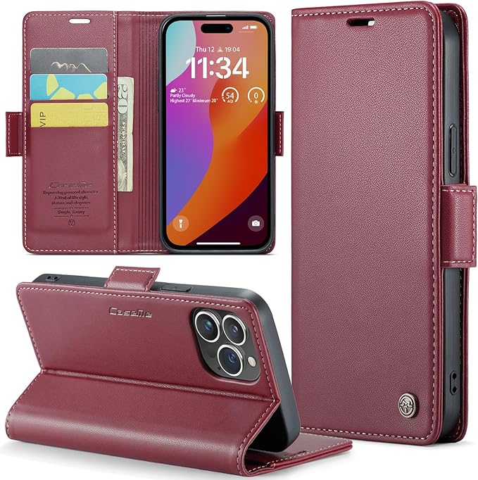 for iPhone 15 Pro Max Case, Premium PU Leather Wallet Case Flip Cover with [RFID Blocking][Card Holder][Stand Function] Shockproof Protective for iPhone 15 Pro Max 6.7", Red