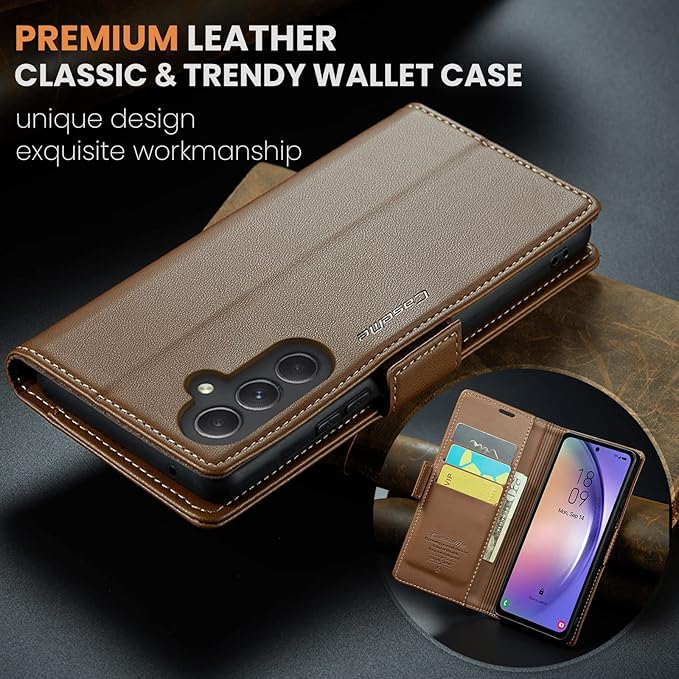 for Samsung Galaxy A54 5G Case, Premium PU Leather Wallet Case Flip Cover with [RFID Blocking][Card Holder][Stand Function] Shockproof Protective for Samsung Galaxy A54, Brown