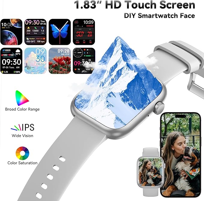 Smart Watch for Men Women, 1.83" Fitness Watch (Answer/Make Call), Smartwatch with Heart Rate/Blood Pressure, Sleep Tracker, Pedometer, 120+ Sport Modes,IP68 Waterproof Fitness Tracker for Android IOS