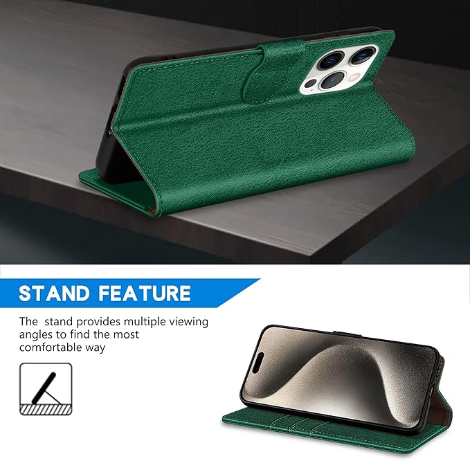 ZZXX for iPhone 15 Plus Wallet Case with [RFID Blocking] Card Slot Kickstand Magnetic Closure Leather Flip Fold Protective Phone Case for iPhone 15 Plus Case Wallet(Green-6.7 inch)