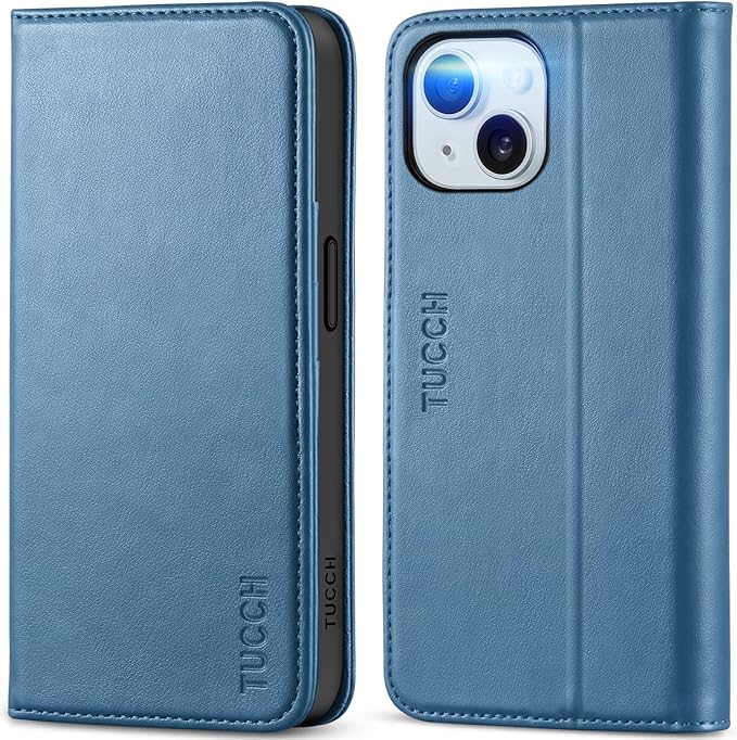 TUCCH Case for iPhone 15 Wallet Case 6.1", Kickstand PU Leather Folio Cover with RFID Blocking 3 Card Slots, Stand Book Design [Shockproof TPU Interior Case] Compatible with iPhone 15 2023, Light Blue