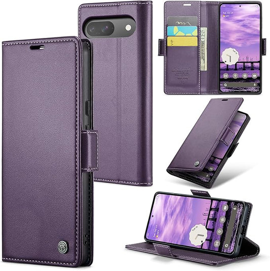 for Google Pixel 9/9 Pro Case, Premium PU Leather Wallet Case Flip Cover with [RFID Blocking][Card Holder][Stand Function] Shockproof Protective for Google 9/9 Pro, Purple