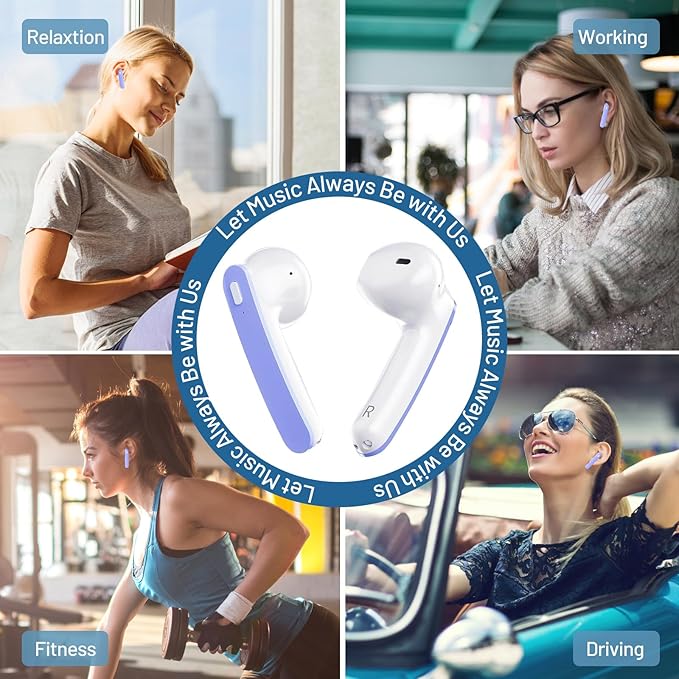 Wireless Earbuds, Bluetooth Headphones Stereo Ear Buds with Noise Cancelling Mic, 50H Playback with LED Display Charging Case, IP7 Waterproof in-Ear Earphones for Phone Laptop Sports, Blue