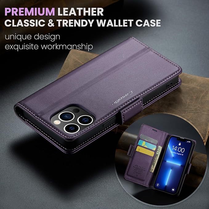 for iPhone 13 Pro Case, Premium PU Leather Wallet Case Flip Cover with [RFID Blocking][Card Holder][Stand Function] Shockproof Protective for iPhone 13 Pro 6.1 inch, Purple