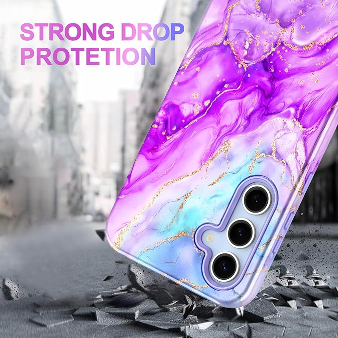 Casetego for Galaxy S24 FE Case,Compatible with MagSafe,[Military Grade Drop Test] Full Body Protection Slim Shockproof Rugged Marble Women Case for Samsung Galaxy S24 FE 6.7 inch,Bright Purple