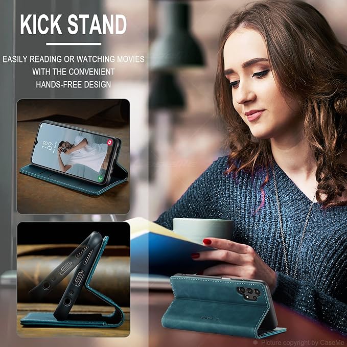 for Samsung Galaxy A13 4G/5G Case, Flip Wallet Leather Case with Card Holder Magnetic Closure Shockproof Kickstand Protective Phone Cases Cover for Samsung Galaxy A04s,Blue-Green