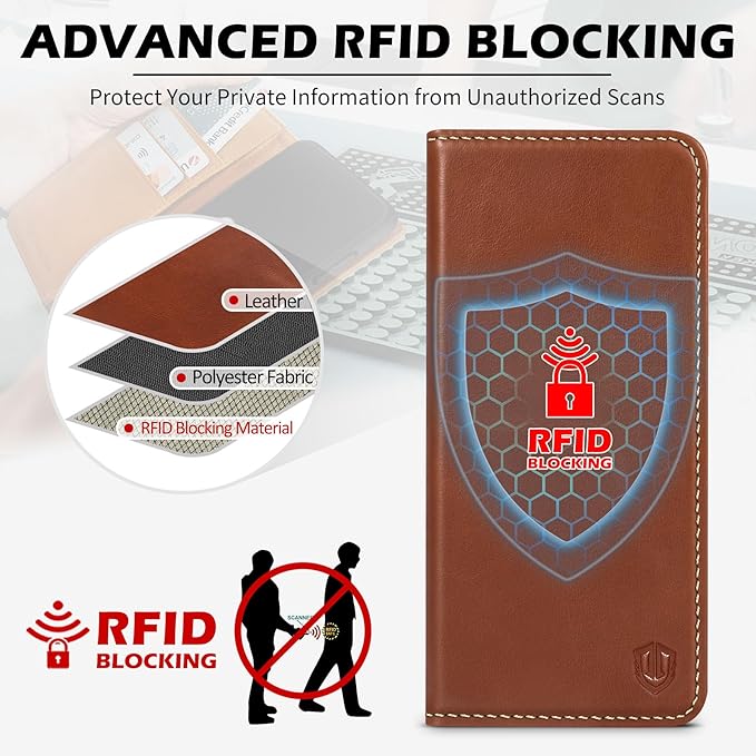 SHIELDON Case for Galaxy S25 6.2", Genuine Leather Flip Wallet Book Case Magnetic RFID Blocking Credit Card Holder Kickstand Shockproof Cover Compatible with Galaxy S25 5G 2025 - Retro Brown