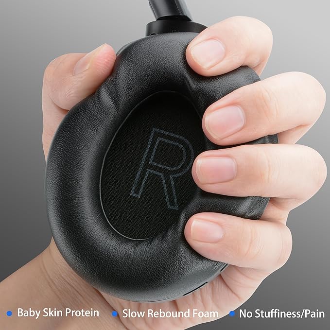 Riwbox Hybrid Active Noise Cancelling Headphones, Wireless Over Ear Bluetooth Headset, 60H Playtime, High-Fidelity, Foldable, Comfort&Immersion for Work/Commuting (Blue)