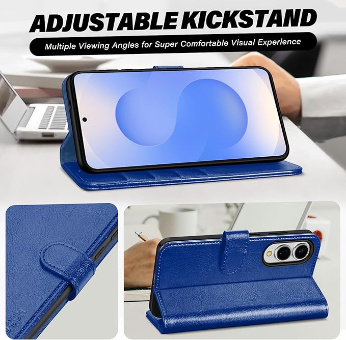 TUCCH Wallet Case for Galaxy S25 Edge 5G, Magnetic Kickstand RFID Blocking 4 Card Slot Folio PU Leather Protective Flip Cover with TPU Shockproof Inner Case Compatible with Galaxy S25 Edge, Klein Blue