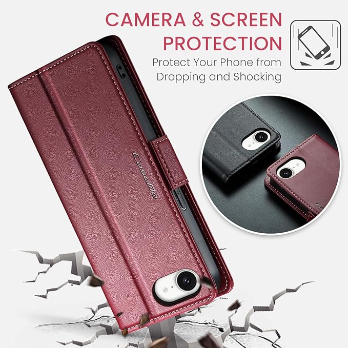 for Apple iPhone 16e Case, Premium PU Leather Wallet Case Flip Cover with [RFID Blocking][Card Holder][Stand Function] Shockproof Protective for iPhone 16E 6.1", Red