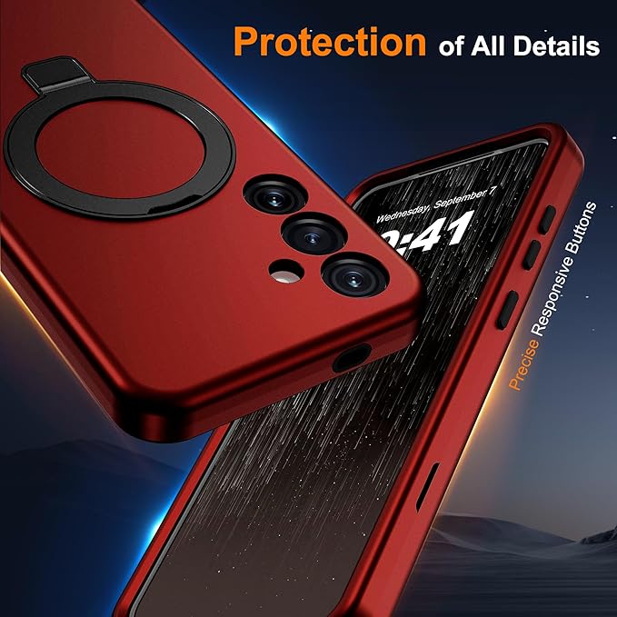 Designed for Samsung Galaxy S25 Case with Magnetic Ring Stand [Compatible with Mag-Safe][Military Grade Drop Protection][Build in Kickstand] Shockproof Galaxy S25 Phone Case 6.2",Red