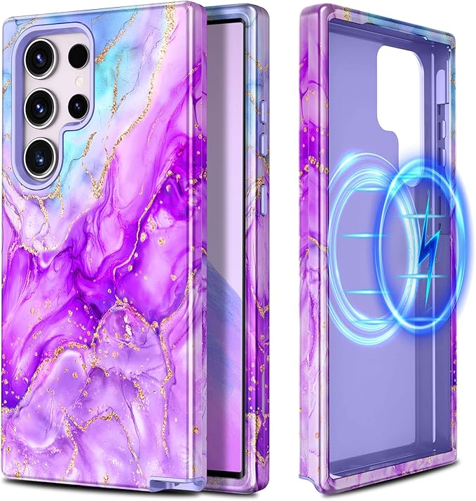 Casetego for Galaxy S23 Ultra Case,Compatible with MagSafe,[Military Grade Drop Test] Full Body Protection Slim Shockproof Rugged Marble Women Case for Samsung Galaxy S23 Ultra 6.8 inch,Bright Purple