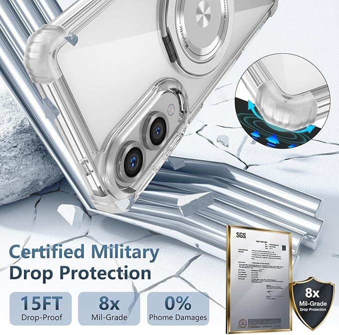 for Samsung Galaxy S25 Edge Case Compatible with MagSafe Magnetic,with Screen Protector,with Kickstand Ring Military Grade Drop Heavy Duty Protection Shockproof for S25 Edge Phone Case Clear
