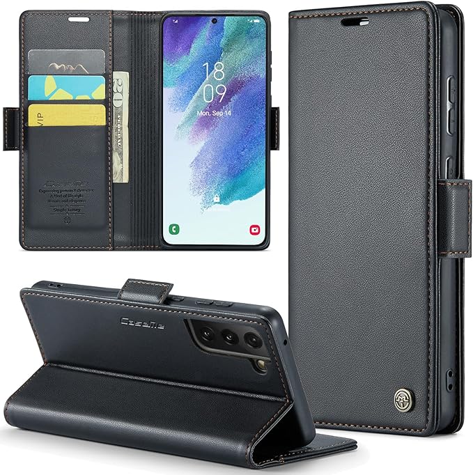 Case for Samsung Galaxy S21 FE Wallet Case, RFID Blocking PU Leather Flip Folio Cover Card Holder Kickstand Shockproof Phone Case Compatible with Samsung Galaxy S21 FE, Black