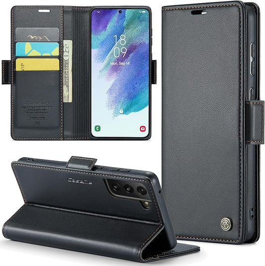 Case for Samsung Galaxy S21 FE Wallet Case, RFID Blocking PU Leather Flip Folio Cover Card Holder Kickstand Shockproof Phone Case Compatible with Samsung Galaxy S21 FE, Black