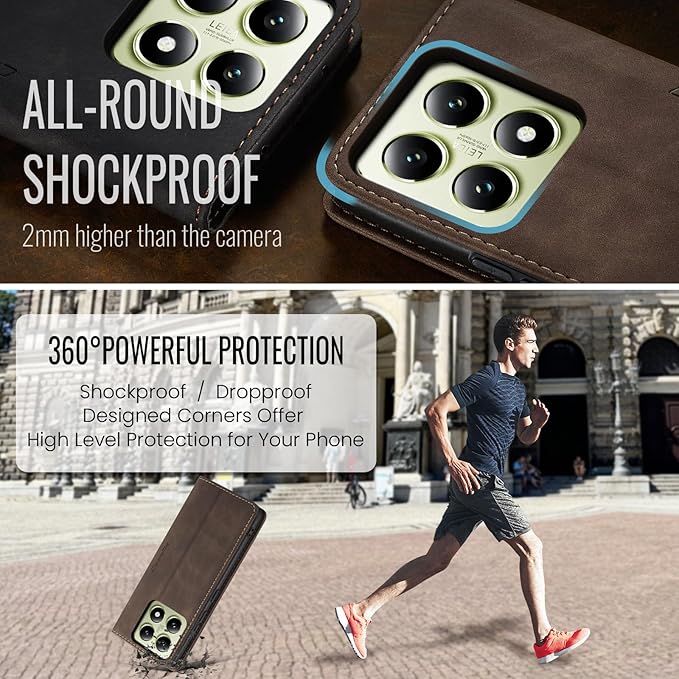 for Xiaomi 14T Case, Flip Wallet Leather Case with Card Holder Magnetic Closure Shockproof Kickstand Protective Phone Cases Cover for Xiaomi mi 14T, Coffee