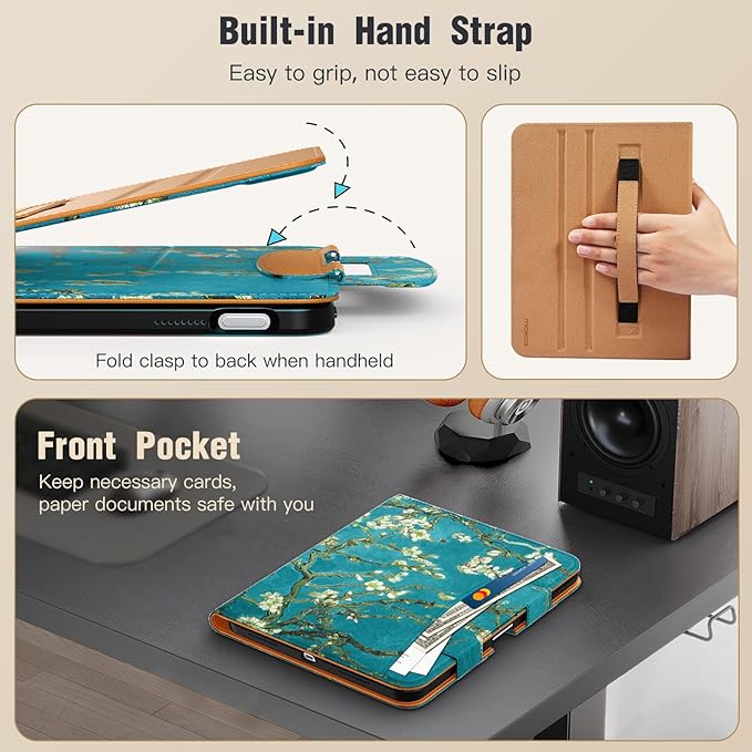 MoKo for iPad (A16) 11th Generation Case 11 inch 2025, iPad 10th Generation Case 10.9" 2022 with Pencil Holder & Pocket, Premium Leather Folio Stand Cover, Multiple Viewing Angles, Apricot Blossom