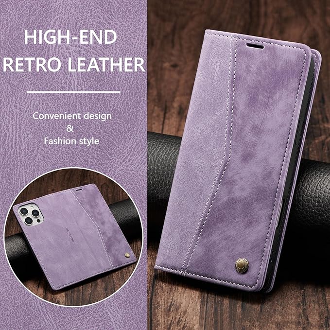 QLTYPRI for iPhone 16 Pro Case Wallet with Card Holder, Vintage PU Leather Kickstand Magnetic Closure Shockproof Folio Book Cover Case for iPhone 16 Pro - Retro Purple