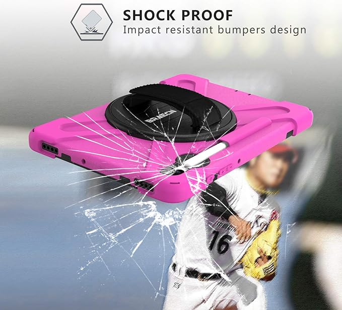 BRAECN for Galaxy Tab S6 10.5 2019 Case T860,Heavy Duty Shockproof Rugged Case with Hand Strap/360 Rotating Stand and Shoulder Strap for Samsung Tab S6 SM-T860/T865/T867 2019 (Rose Red)