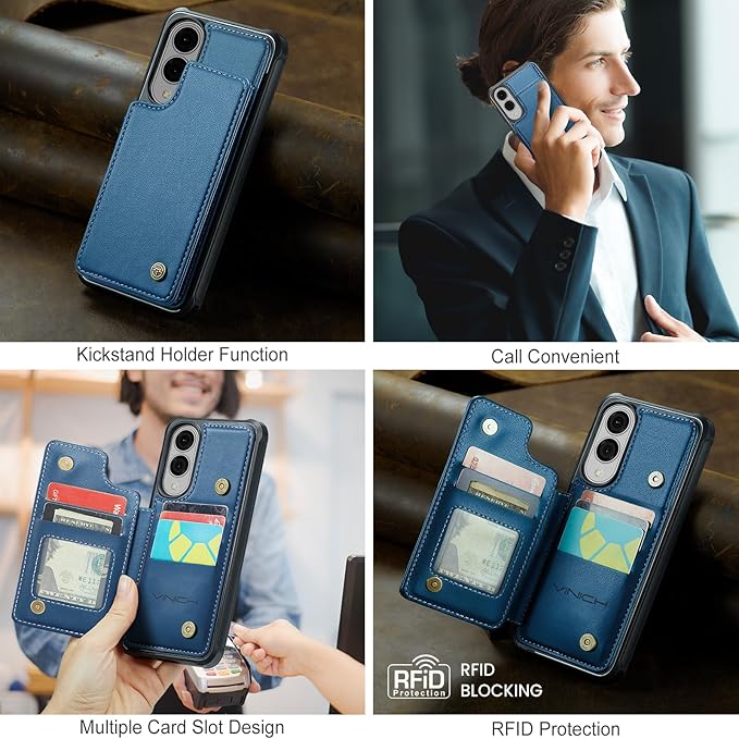 Vinich for Samsung Galaxy S25 Edge Wallet Case with Card Holder, RFID Blocking Credit Slots Kickstand Shockproof Phone Cover for Women Men, Blue