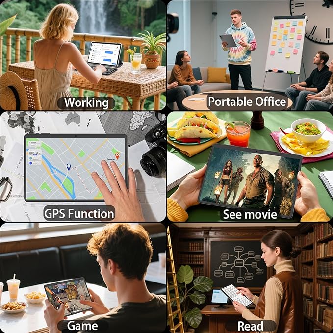 Android 15 Tablet, 26GB + 256GB (2TB Expandable), 10.1-inch Tablet with Keyboard, 8000 mAh Battery, BT 5.0, 5G WiFi, Widevine L1, 2-in-1 Tab with Mouse, Protective Case，Stylus (Black Case)