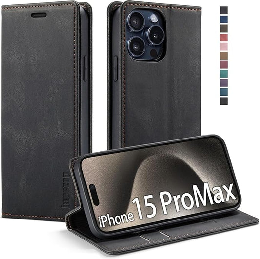 japezop iPhone 15 Pro Max 5G Wallet Case with [RFID Blocking],Card Holder Kickstand Magnetic,Leather Flip Case Wallet for iPhone 15 Pro Max 5G 6.7 Inch(Black)