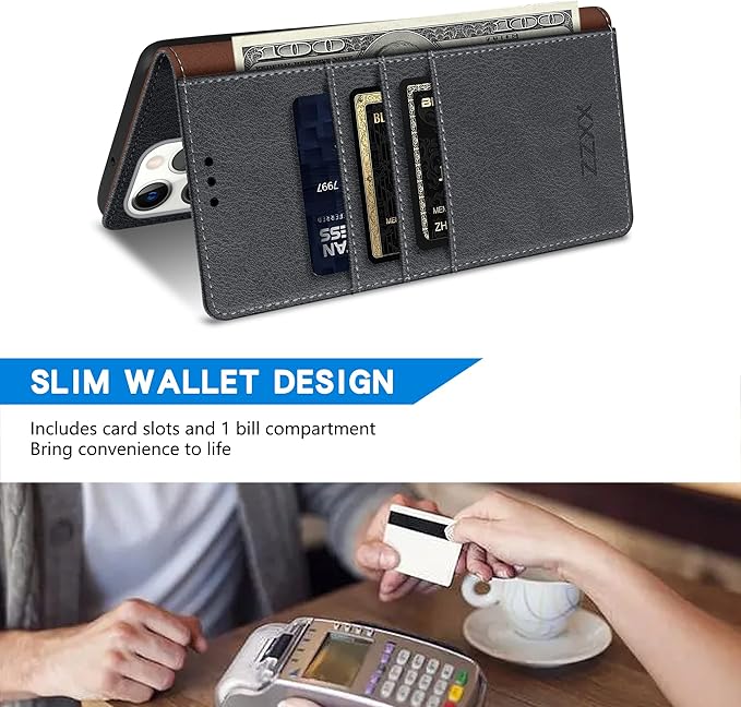 ZZXX for iPhone 15 Plus Wallet Case with [RFID Blocking] Card Slot Kickstand Magnetic Closure Leather Flip Fold Protective Phone Case for iPhone 15 Plus Case Wallet(Grey-6.7 inch)