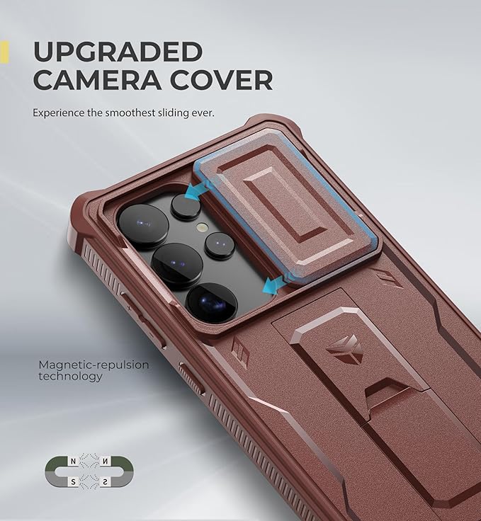 Dexnor for Samsung Galaxy S25 Ultra Case with Built-in Slide Camera Cover & Screen Protector & Kickstand,Heavy-Duty Shockproof Rugged Case Full-Body Bumper Cover for Galaxy S25 Ultra(2025),Maroon Red