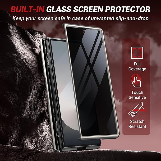 TONGATE 360° Spin Magnetic Stand for Z Fold 7 Case with Privacy Screen Protector, [Compatible with Magsafe] [Anti Spy] [360° Ring Holder] Full-Body Shockproof Case for Samsung Galaxy Z Fold 7, Tigray